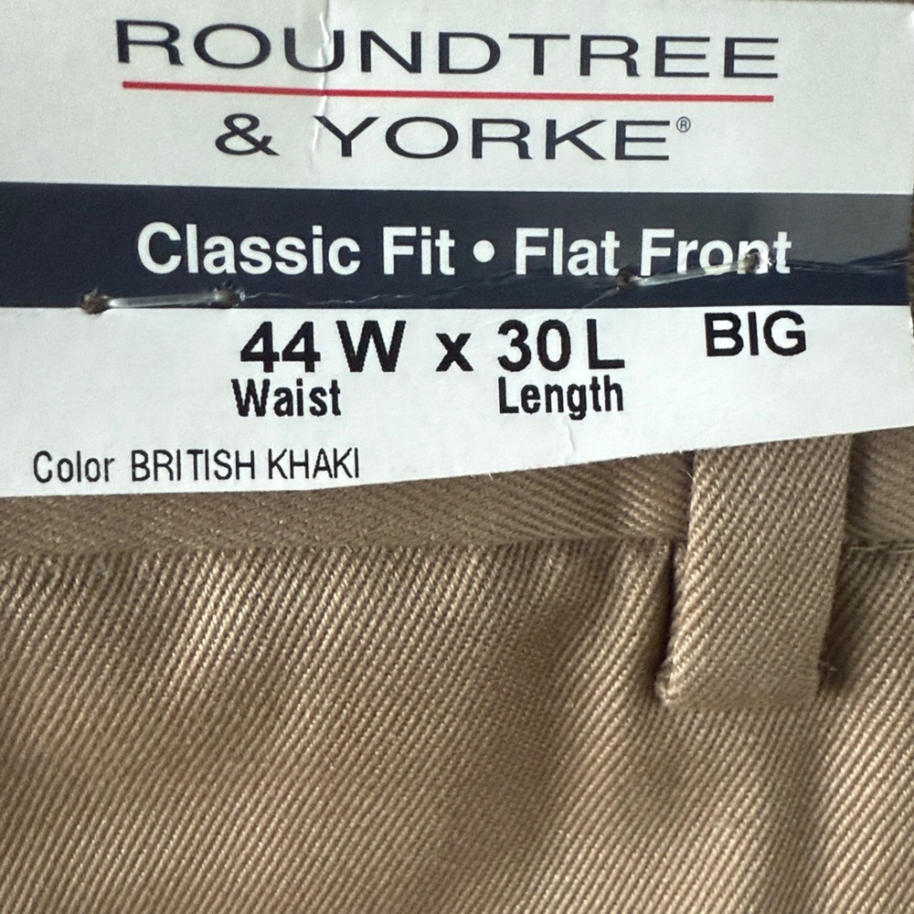 Roundtree & Yorke Men's Flat Front British Khaki Chinos